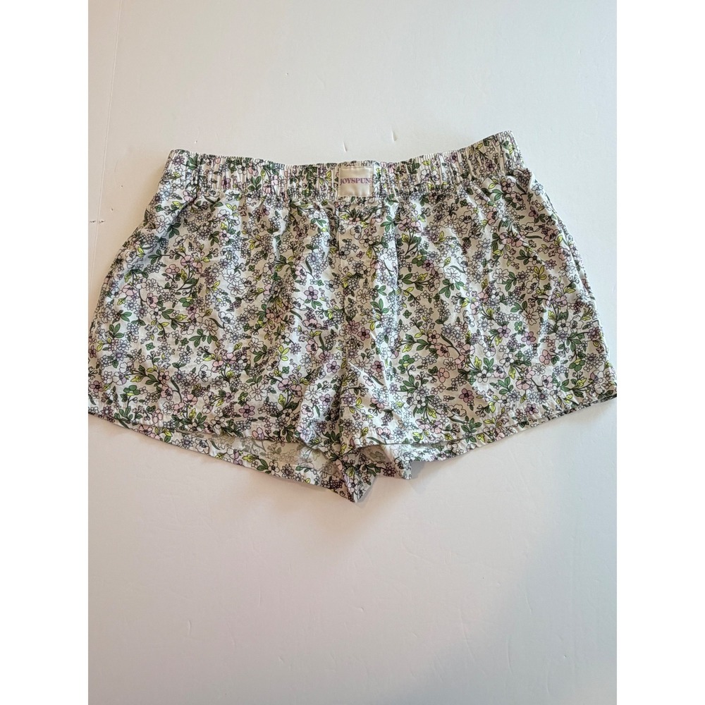 Joyspun Womens Floral Pajama Shorts Purple Green White Sleep Bottoms Size M 8-10